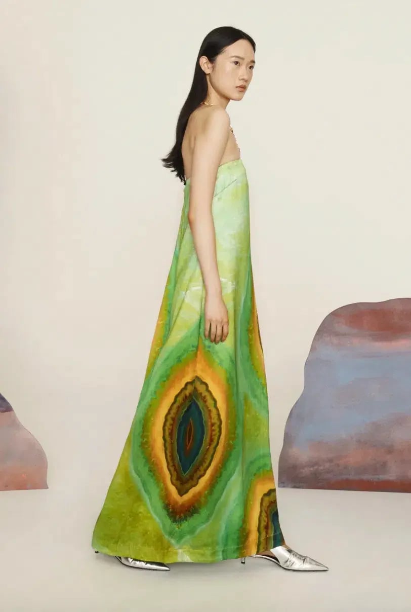 Alémais Iris Maxi Strapless Gown Green Print Size 16 photo 4