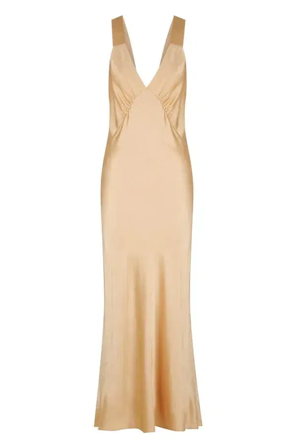 Shona Joy Felicity Plunge Midi Dress Porcini Gold Size 10 photo 5