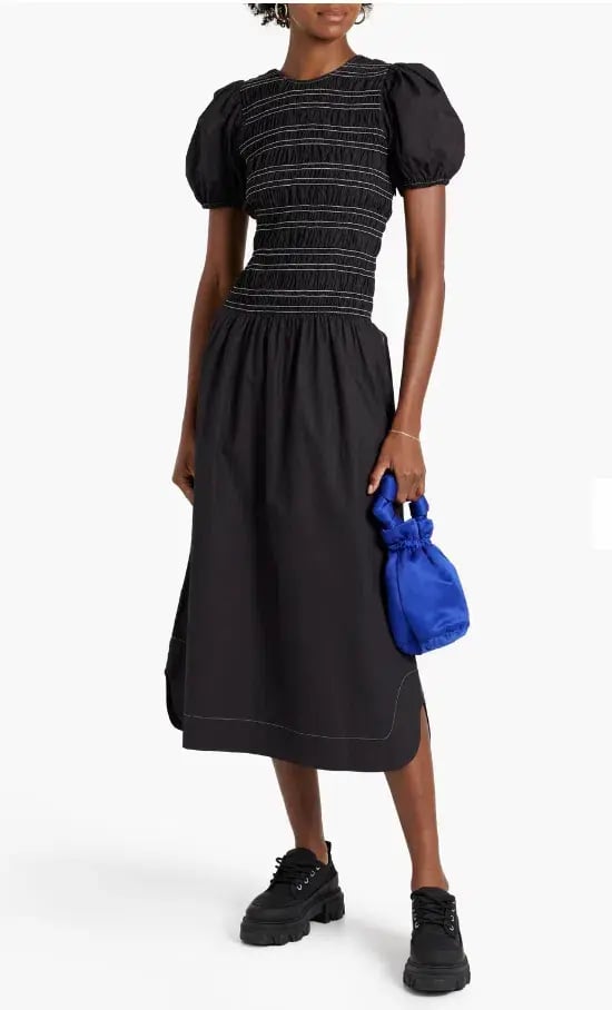 Ganni Poplin Shirred Dress Black Size 38/ AU 10 photo 2