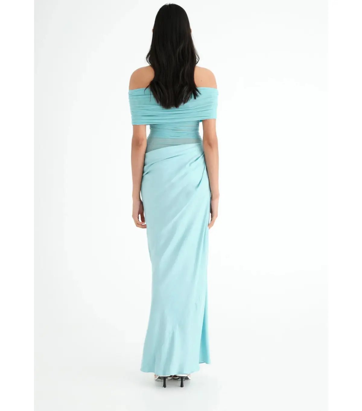 Benni Nico Off Shoulder Maxi Dress Aqua Size AU 8 photo 3