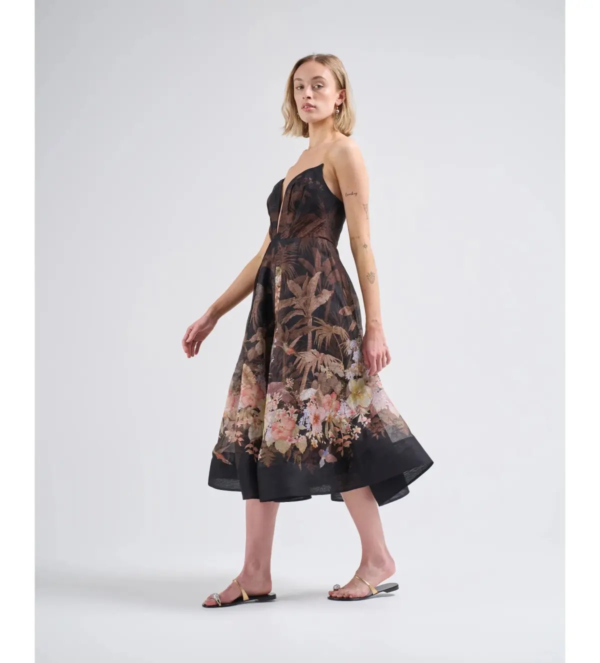 Zimmerman Illuminate Draped Mini Dress Black Tropical Size AU 10 photo 2