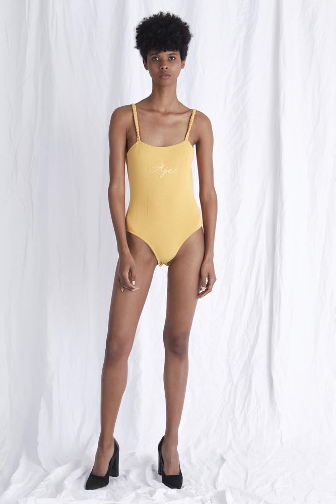Aje Emma Logo Bodysuit Yellow Size 8 photo 2