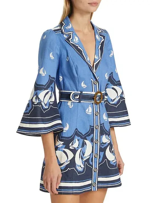 Zimmermann High Tide Mini Shirt Dress Blue Sailboats Size 1 / AU 10 photo 2