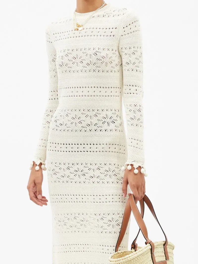 Zimmermann Postcard Cotton Lace-Knitted Midi White Size 0/ AU 8 photo 3