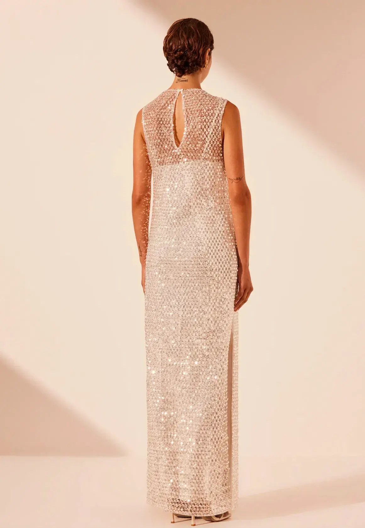 Shona Joy Asteri High Neck Sleeveless Maxi Dress Silver Size 8 photo 3