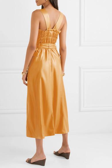Nanushka - Moun belted vegan leather wrap-effect midi dress in Mustard Yellow (size S/8) photo 4