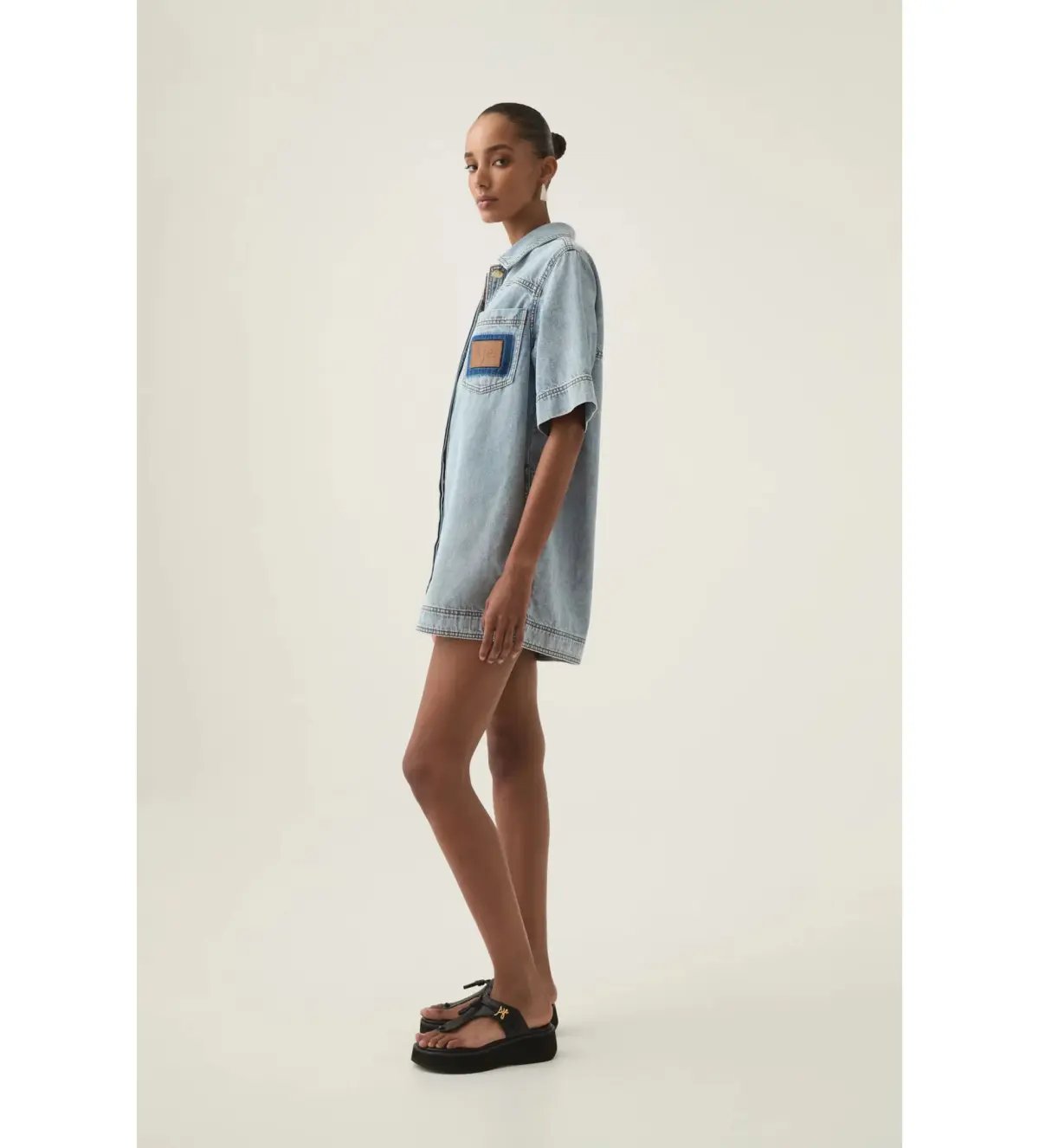 Aje Aura Denim Mini Tunic Dress Sea Spray Wash Size 6 photo 3