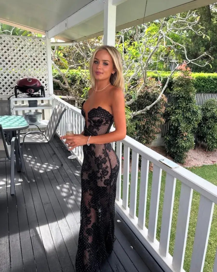 Self Portrait Embellished Sheer Lace Maxi Dress Black Size 10 photo 6