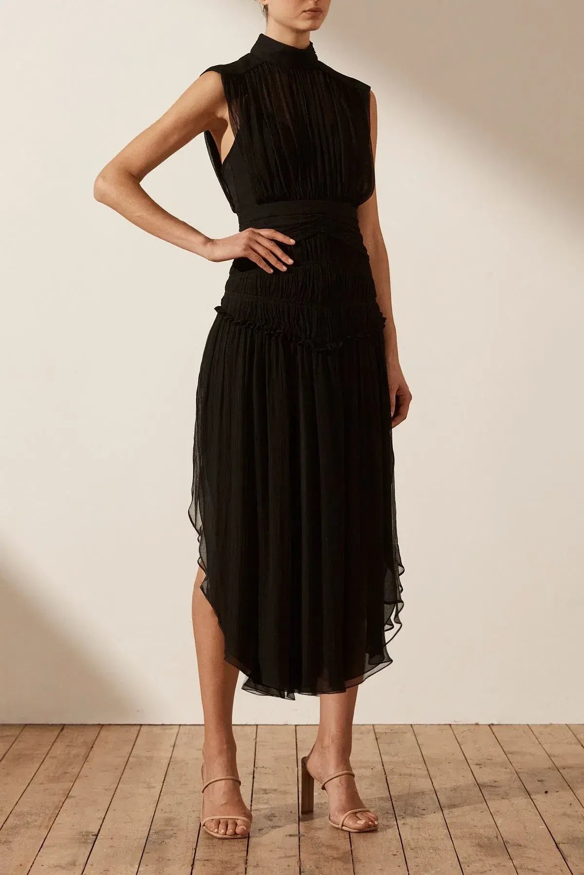 Shona Joy Safira Sleeveless Open Back Midi Dress Black Size 8 photo 4