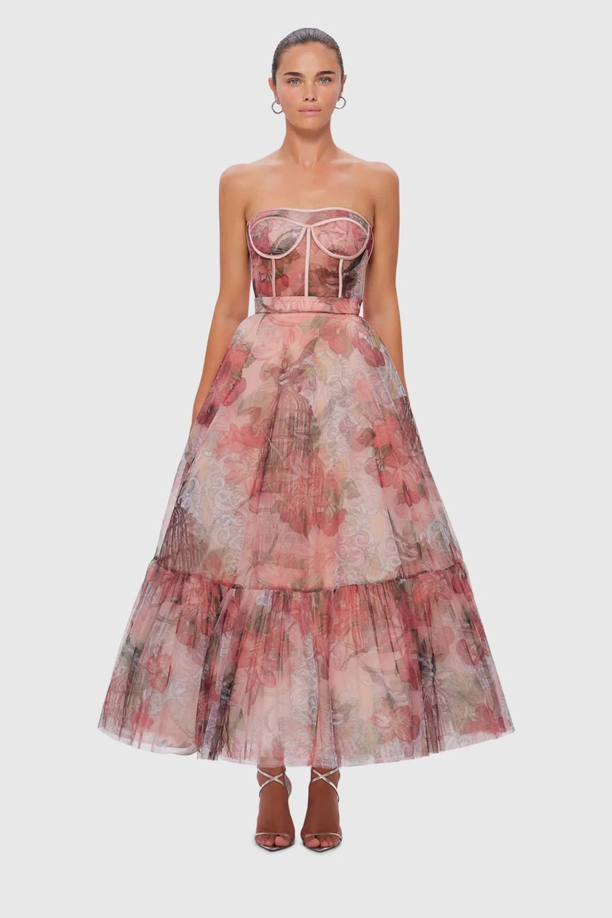 Leo Lin Rae Bustier Midi Dress - Azalea Print in Fortune photo 2