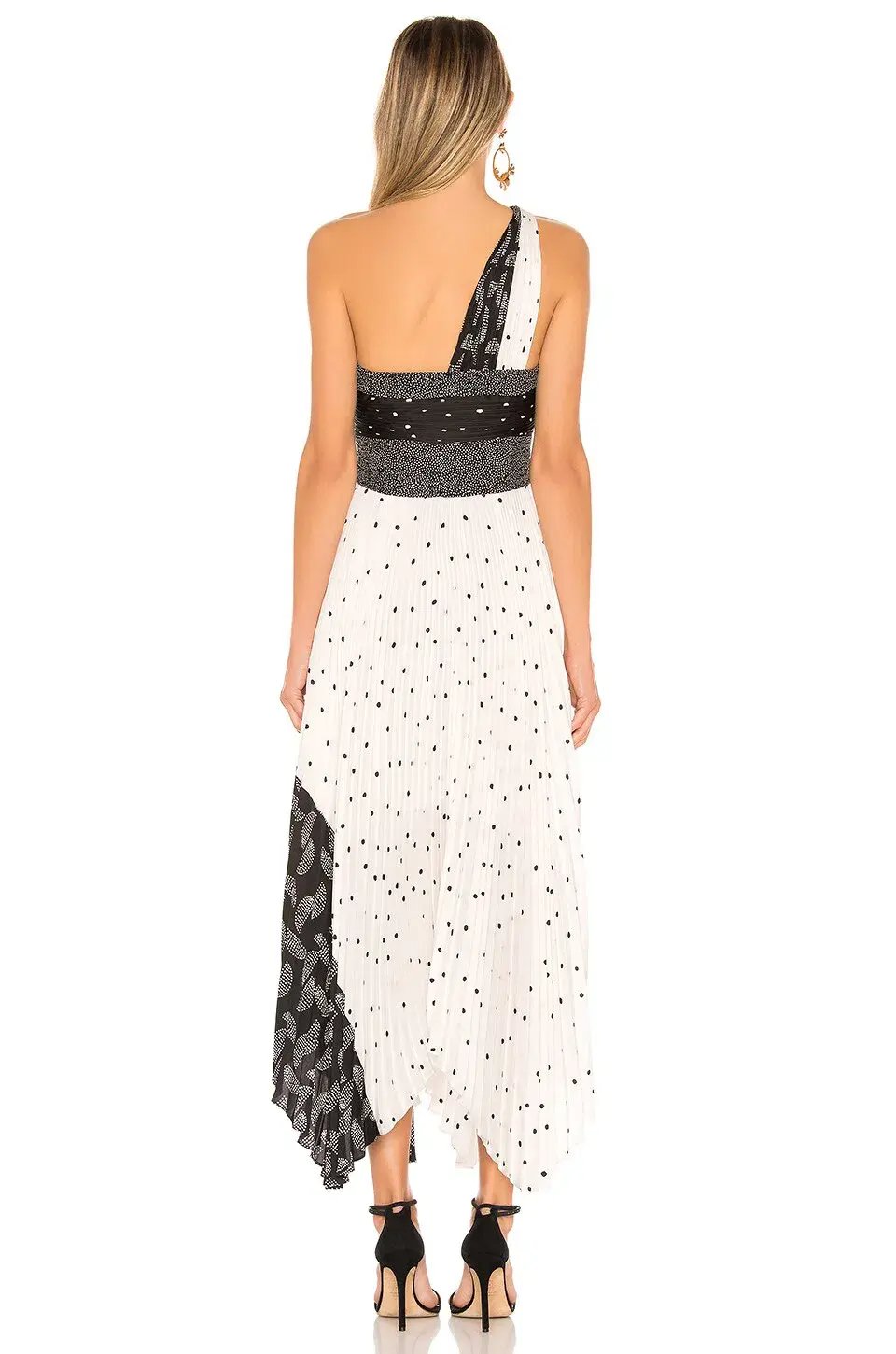 A.L.C. Aurora Pleated One Shoulder Midi Dress White Black Size AU 8 photo 3