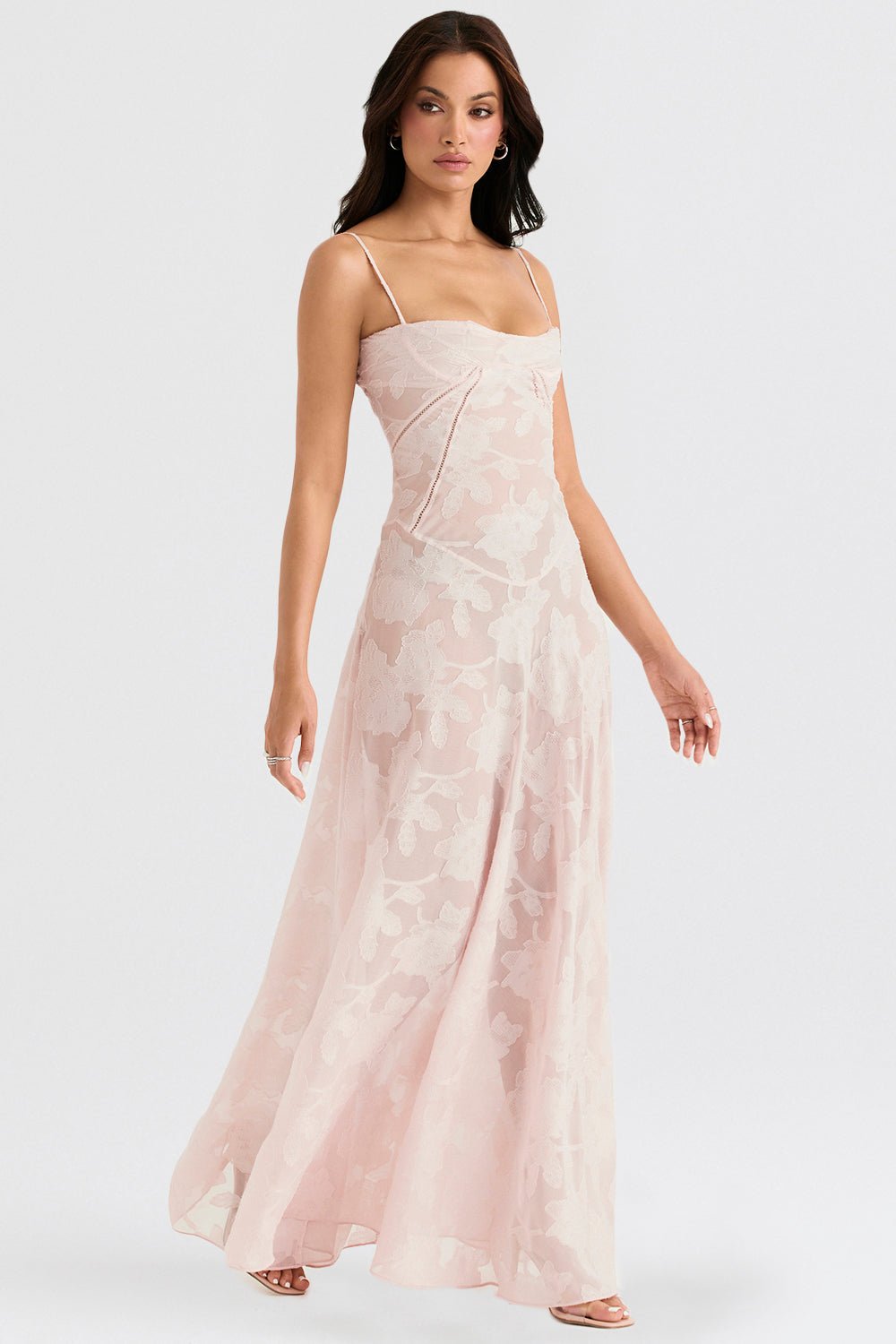 HOUSE OF CB SEREN FLORAL LACE BACK MAXI DRESS - SOFT PINK photo 2