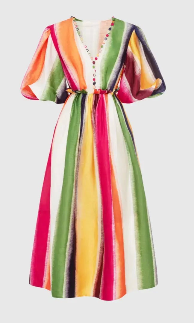 Leo Lin Fortune Stripe Silk Linen Midi Dress Size AU 12 photo 2