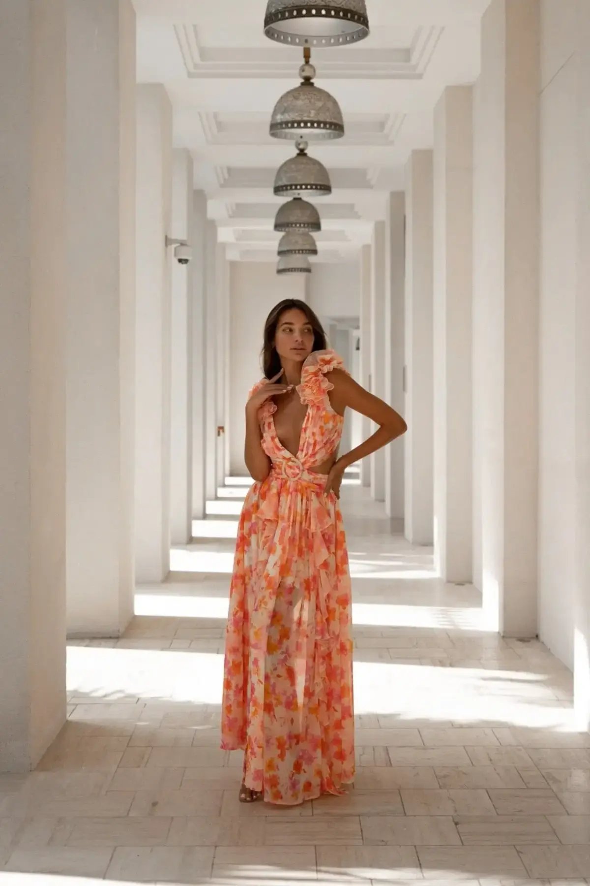 Anne Louise Boutique Cassini Orange Fuchsia Floral Maxi Dress Size AU 8 photo 5