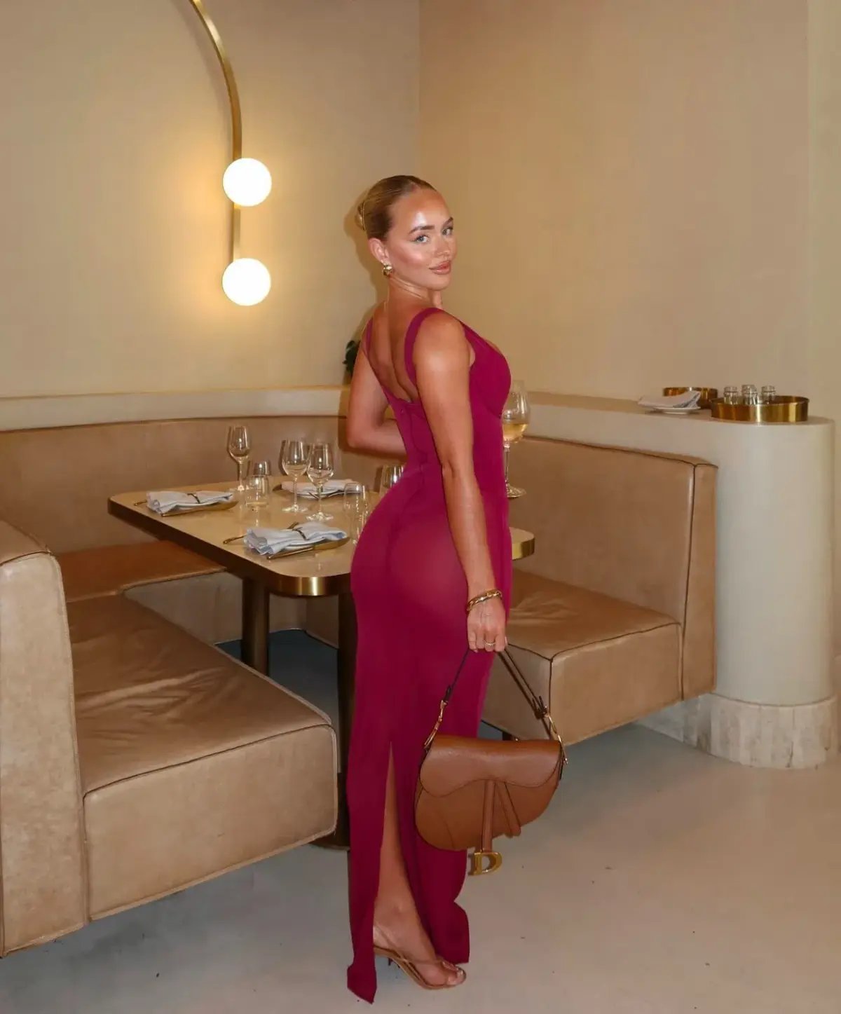 House Of Cb Robina Stretch Mesh Maxi Dress Wine  Size 6 photo 2