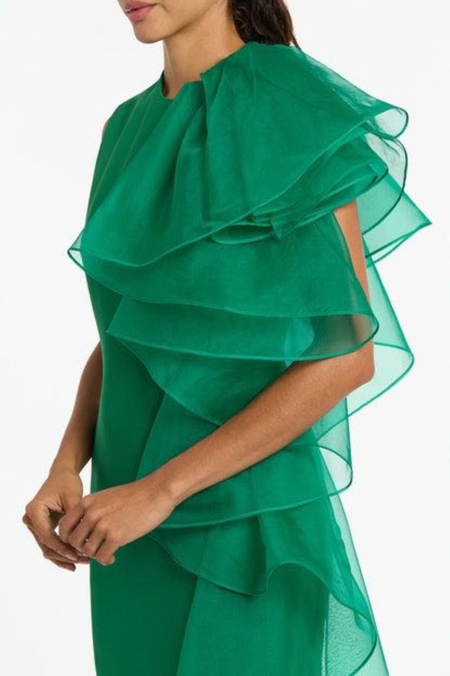 Carla Zampatti Emerald Crepe Ruffle Shoulder Dress photo 2