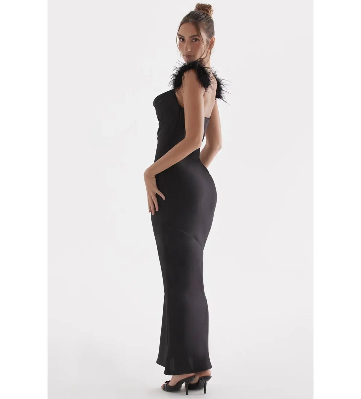 House Of CB Tabitha Black Satin Maxi Dress Black Size 6/XS photo 6