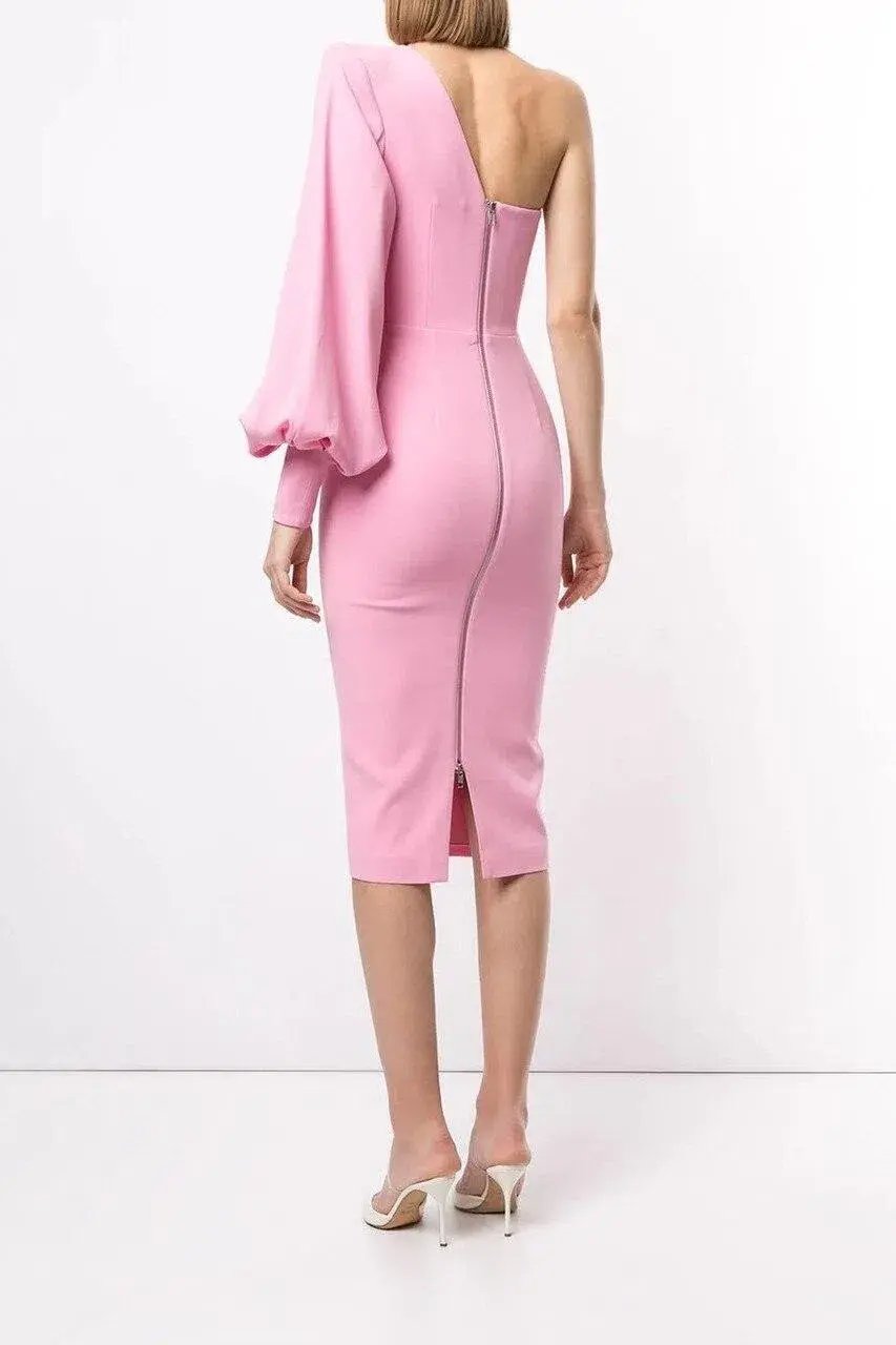 Alex Perry Warner Satin Crepe Balloon Sleeve Midi Dress Pink Size AU 12 photo 3