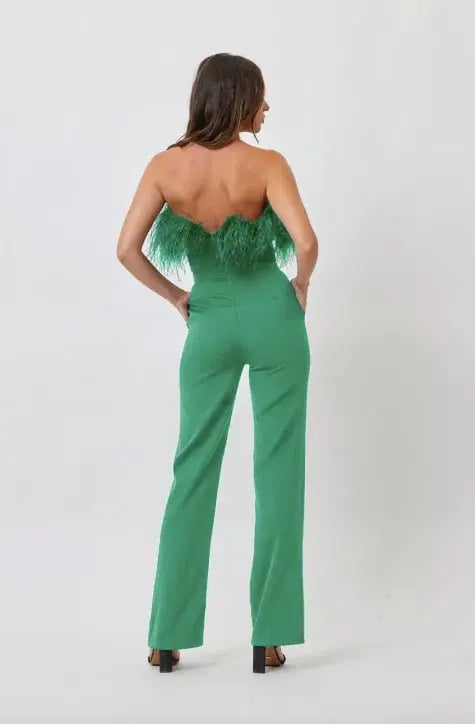 Bianca And Bridgette Feather Jumpsuit Green Size 6 photo 2