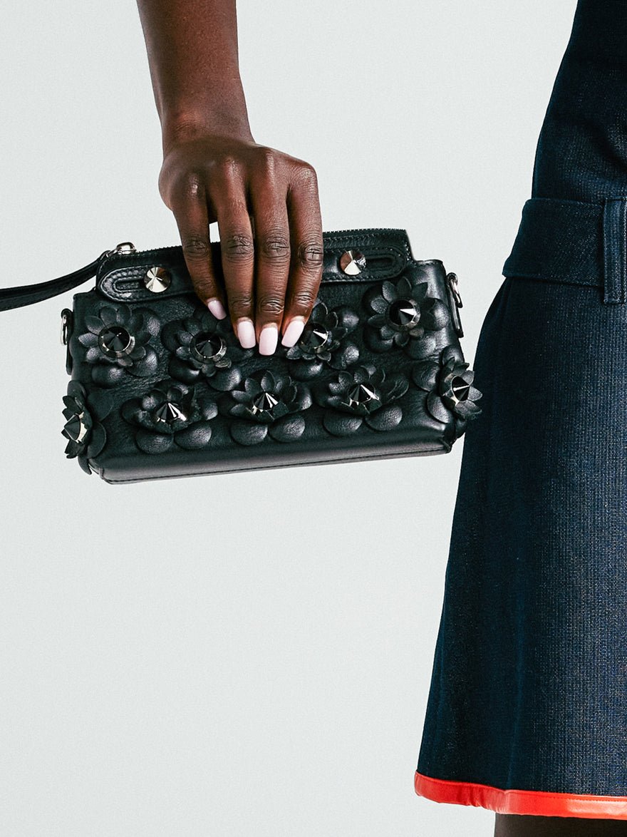 Fendi Leather Flowerland Studded By The Way Bag Black photo 2