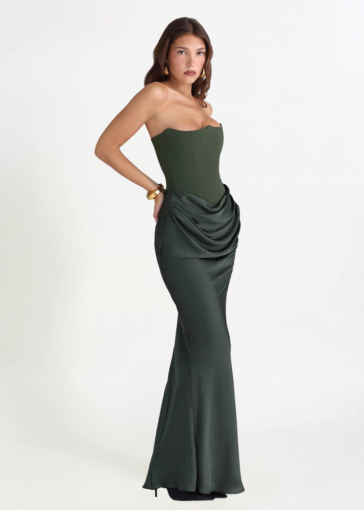Persephone Corset Dress in Emerald Green photo 2