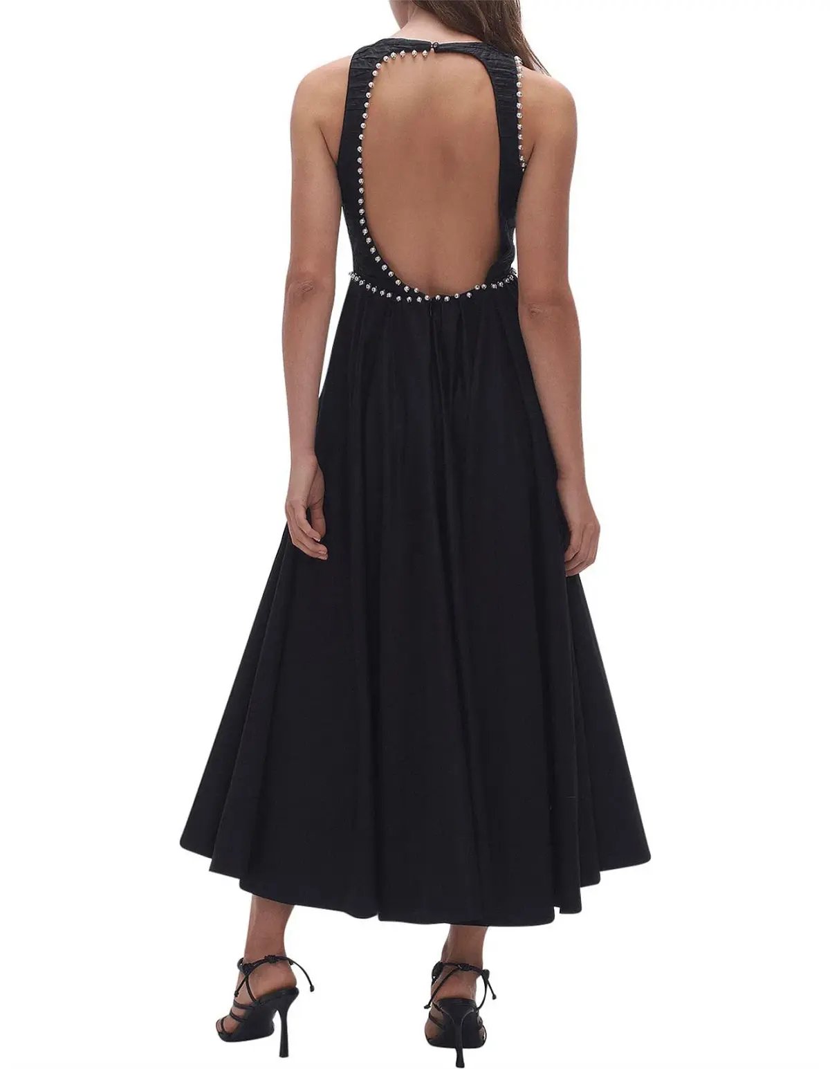 Aje Florence Pearl Trim Midi Dress Black Size 10 photo 3