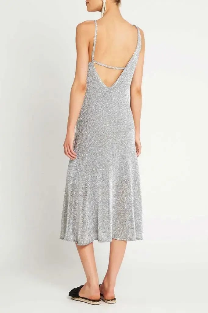 Sass & Bide Liquid Metal Knit Midi Dress Silver Size 8 photo 2