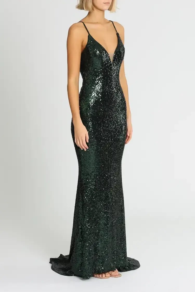 L'amour Sequin Plunge in Emerald Green Size AU 16 photo 2