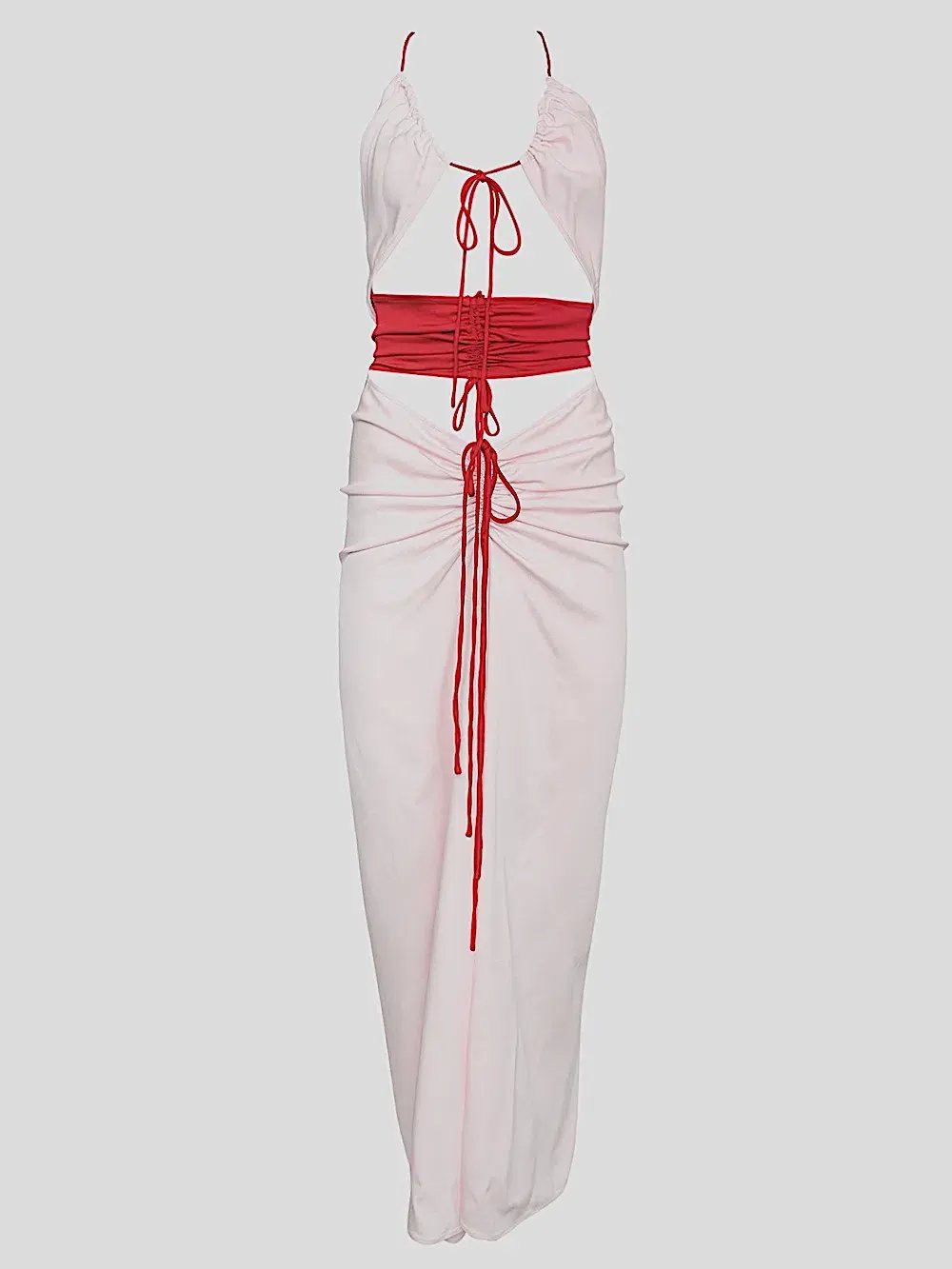 Christopher Esber Multi Panel Disconnect Ruched Halter Dress Rose Quartz Size 12 photo 4