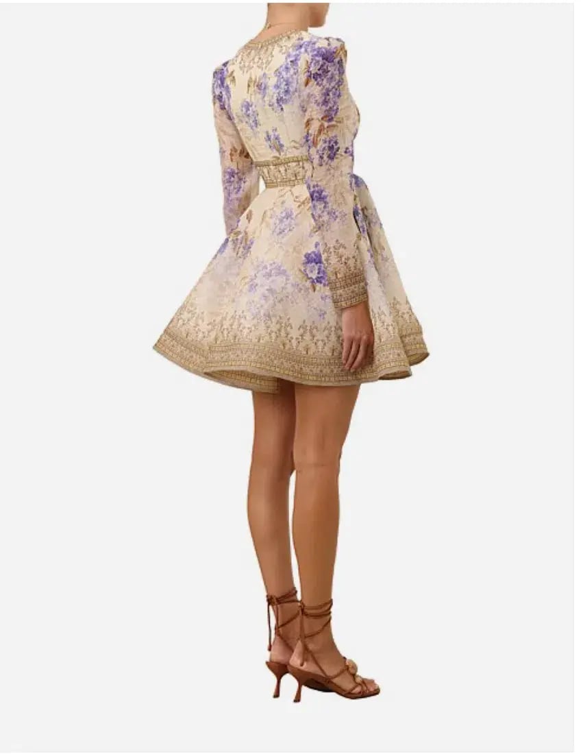 Zimmermann Dawning Plunge Mini Dress Lilac Floral Size 12 photo 2