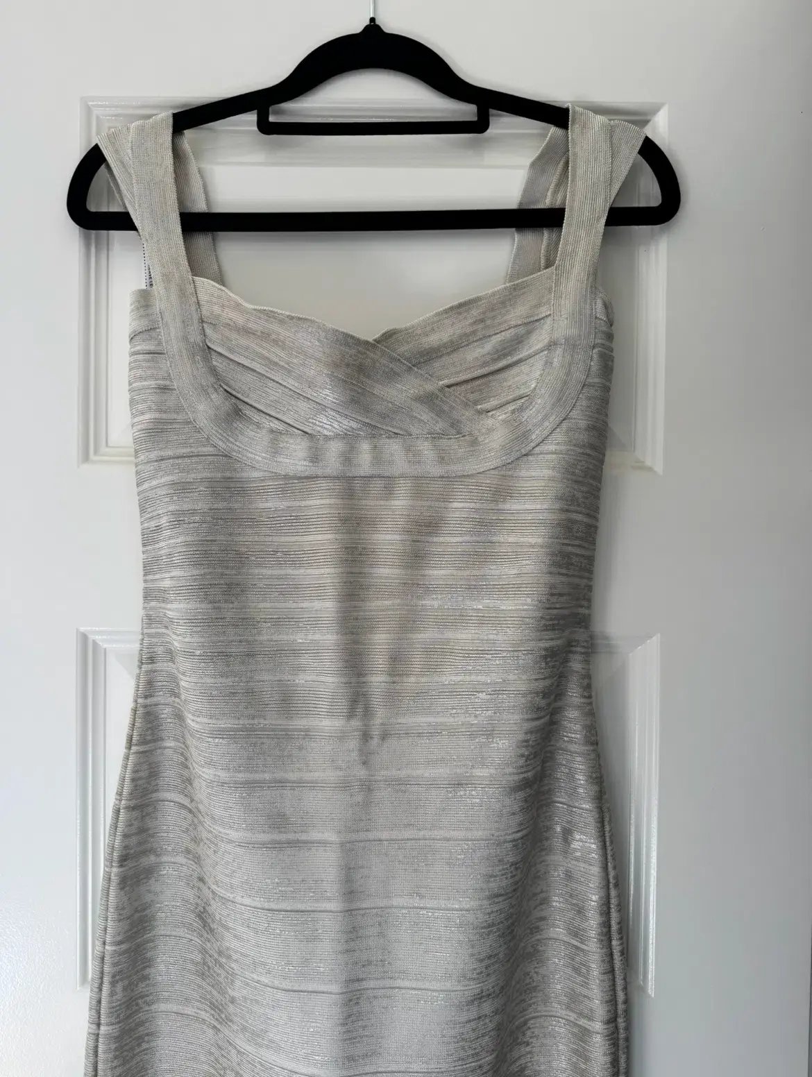 Herve Leger Sweetheart Banded Foil Gown Silver in Size XS/AU 6 photo 2