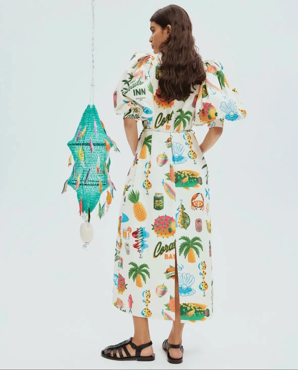 Alemais Samaki Puff Sleeve Midi Dress in Multi Size AU 16 photo 3