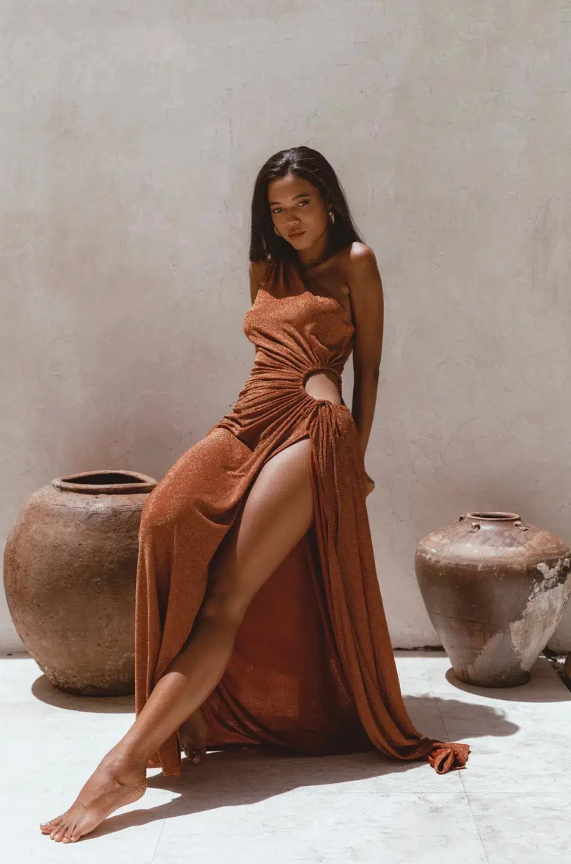Sonya Moda Nour Shimmer Maxi Dress Bronze Size 10 photo 3