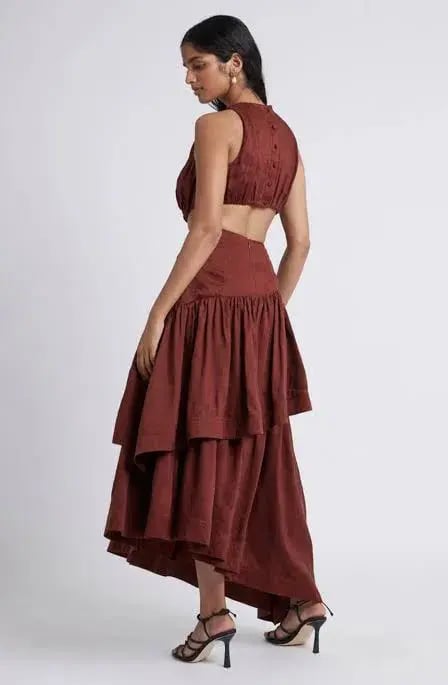 Aje Calitene Cut Out Dress Rust Size 6 photo 3