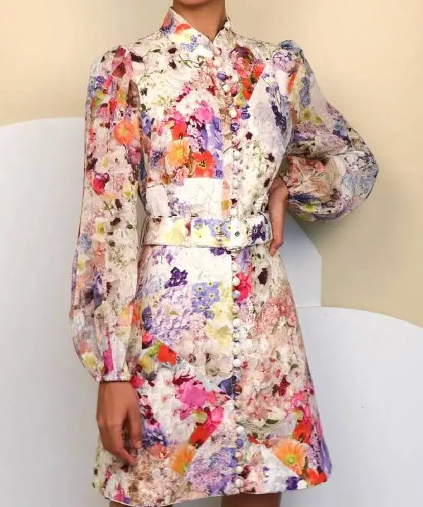 Zimmermann Prima Belted Mini Dress Patchwork Floral Size 3 / AU 14 photo 4