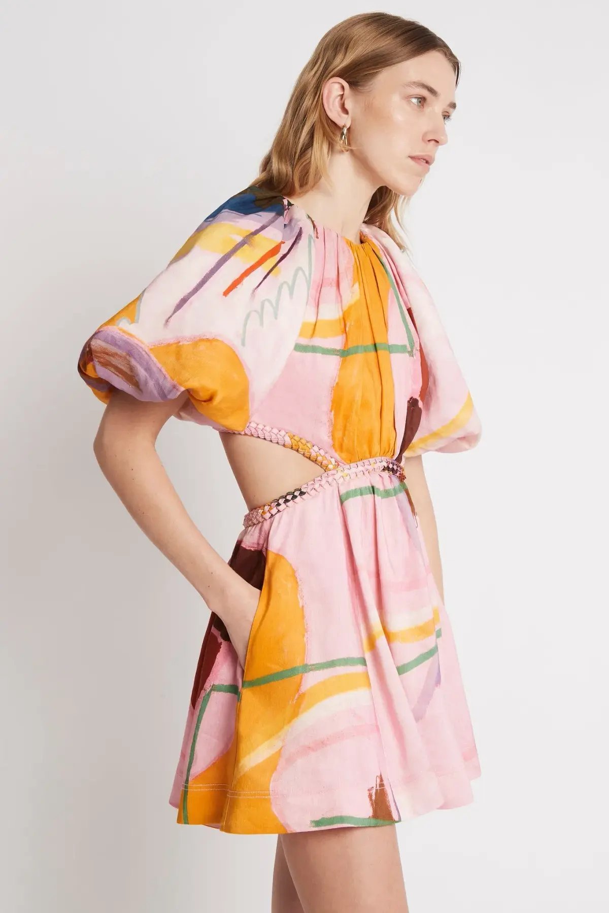 Aje Capucine Puff Sleeve Mini Dress Multi Size 6 photo 2