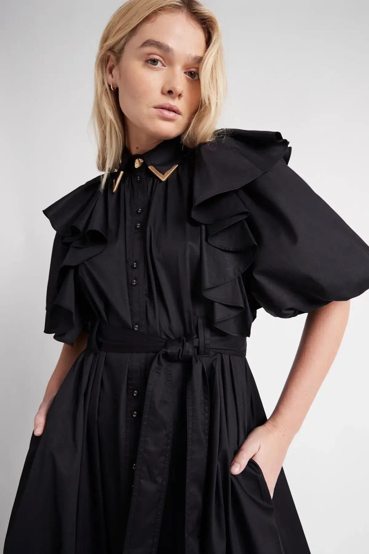Aje Poised Frill Sleeve Midi Dress Black Size 10 photo 2