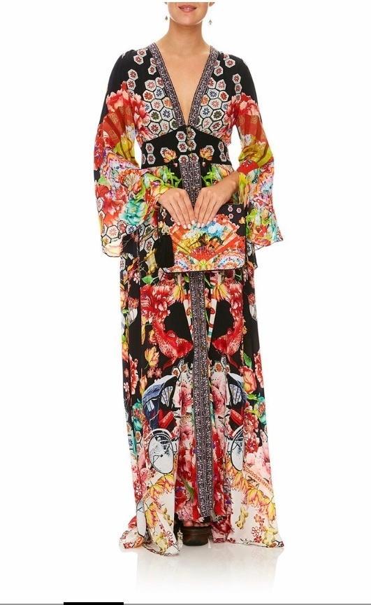 Camilla Painted Land Kimono Sleeve Dress with Shirring Detail Print Size 12 photo 6