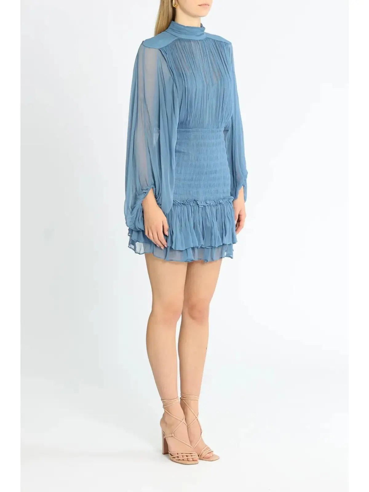 Shona Joy Noemi Ruched Mini Dress in Blue Size AU 8 photo 2