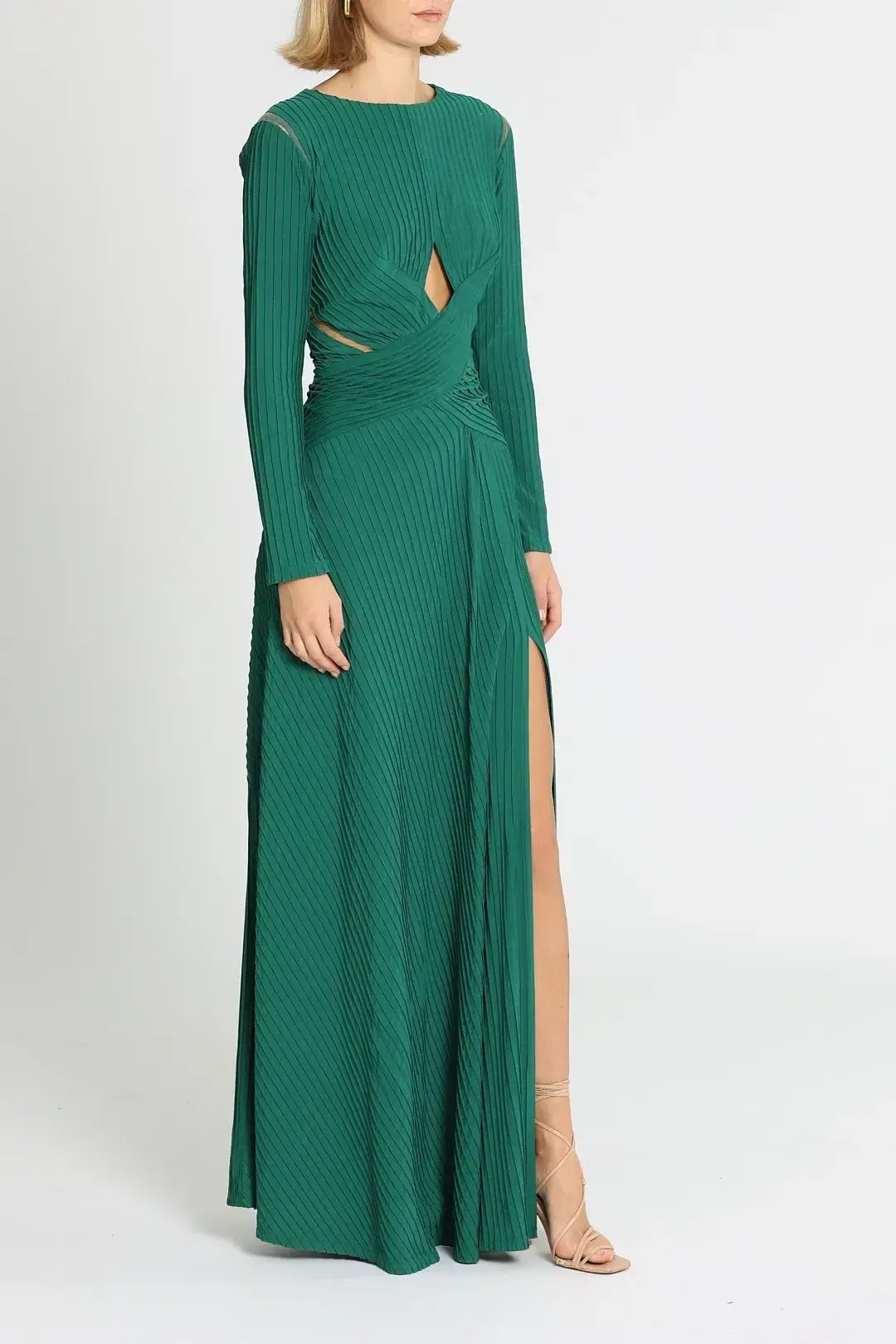 Tadashi Shoji Bollani Pintuck Cutout Gown in Forest Size 10 photo 2