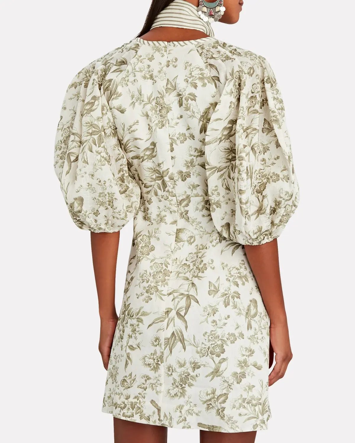 Zimmermann Linen Day Mini Dress Olive Toile Print Size 0 / AU 8 photo 2