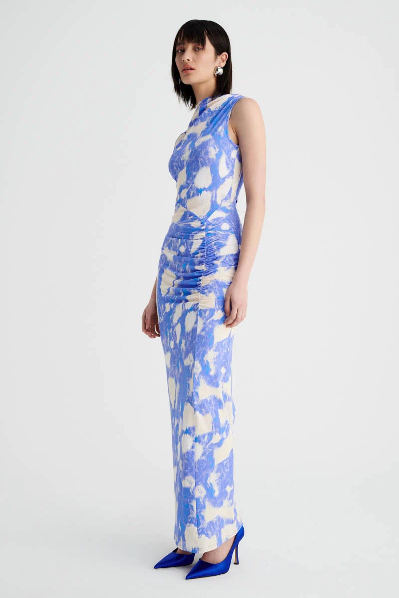 SUBOO MARBLE SLEEVELESS RUCHED MAXI DRESS - MARBLE photo 2