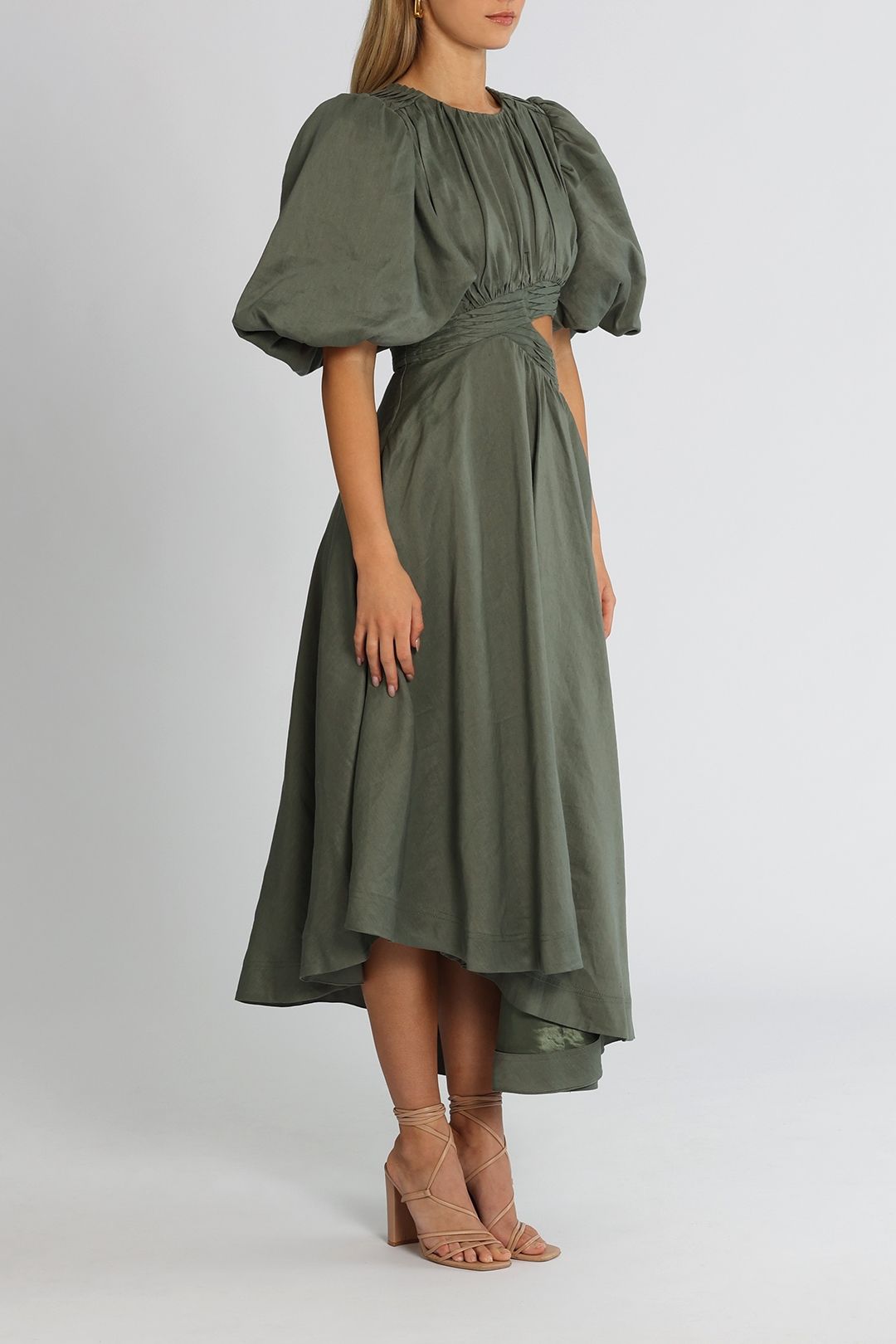 Tidal Tucked Cut Out Midi Dress - Oakmoss photo 2