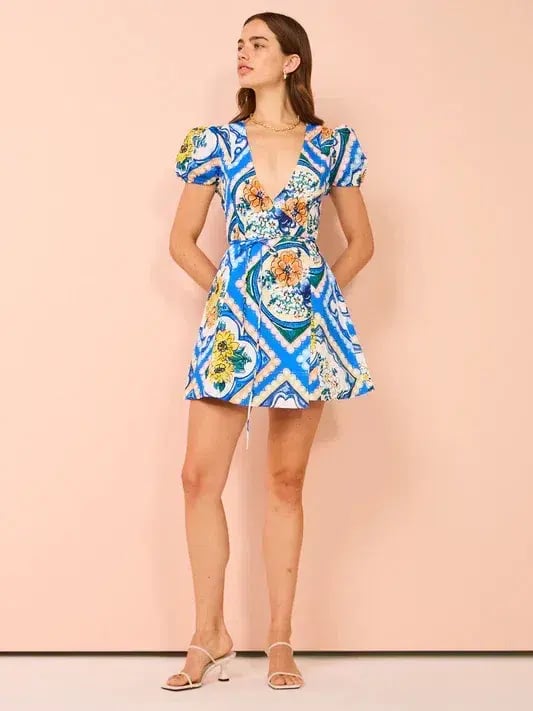 By Nicola - Havana Wrap Mini Dress In Azure Floral - Size 12 (fits 10-12) photo 5