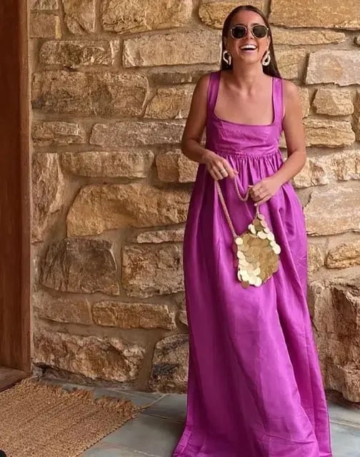 OROTON Strappy Open Back Poplin Maxi Sundress in Magenta Size 10 photo 7