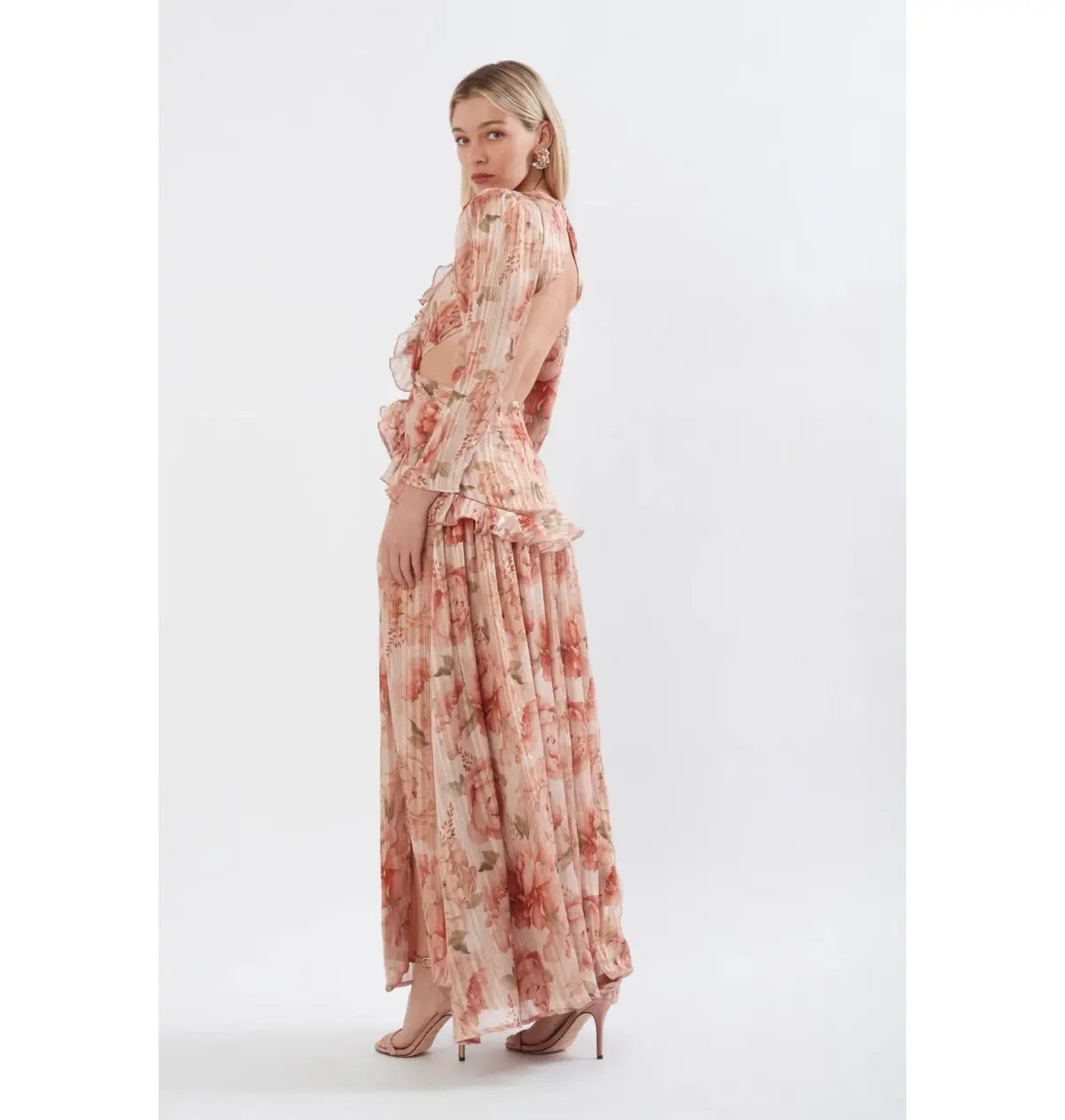 Sonya Moda Ruffle Cutout Maxi In Spiced Peonies Size AU 6 photo 3