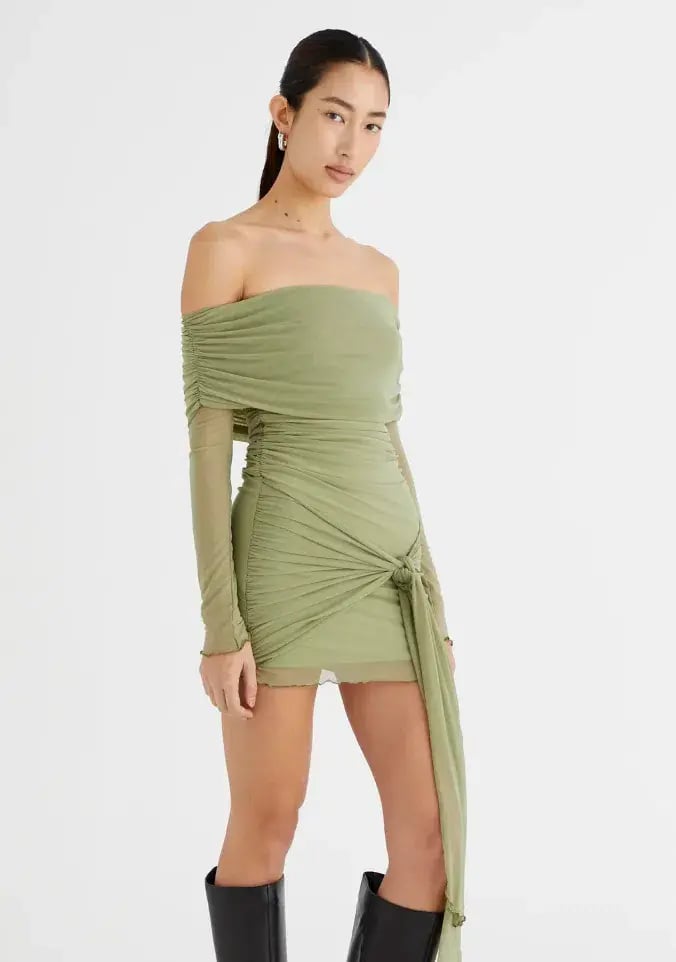 Benni Yasmin Off Shoulder Mini Dress Pistachio Green Size 8 photo 2
