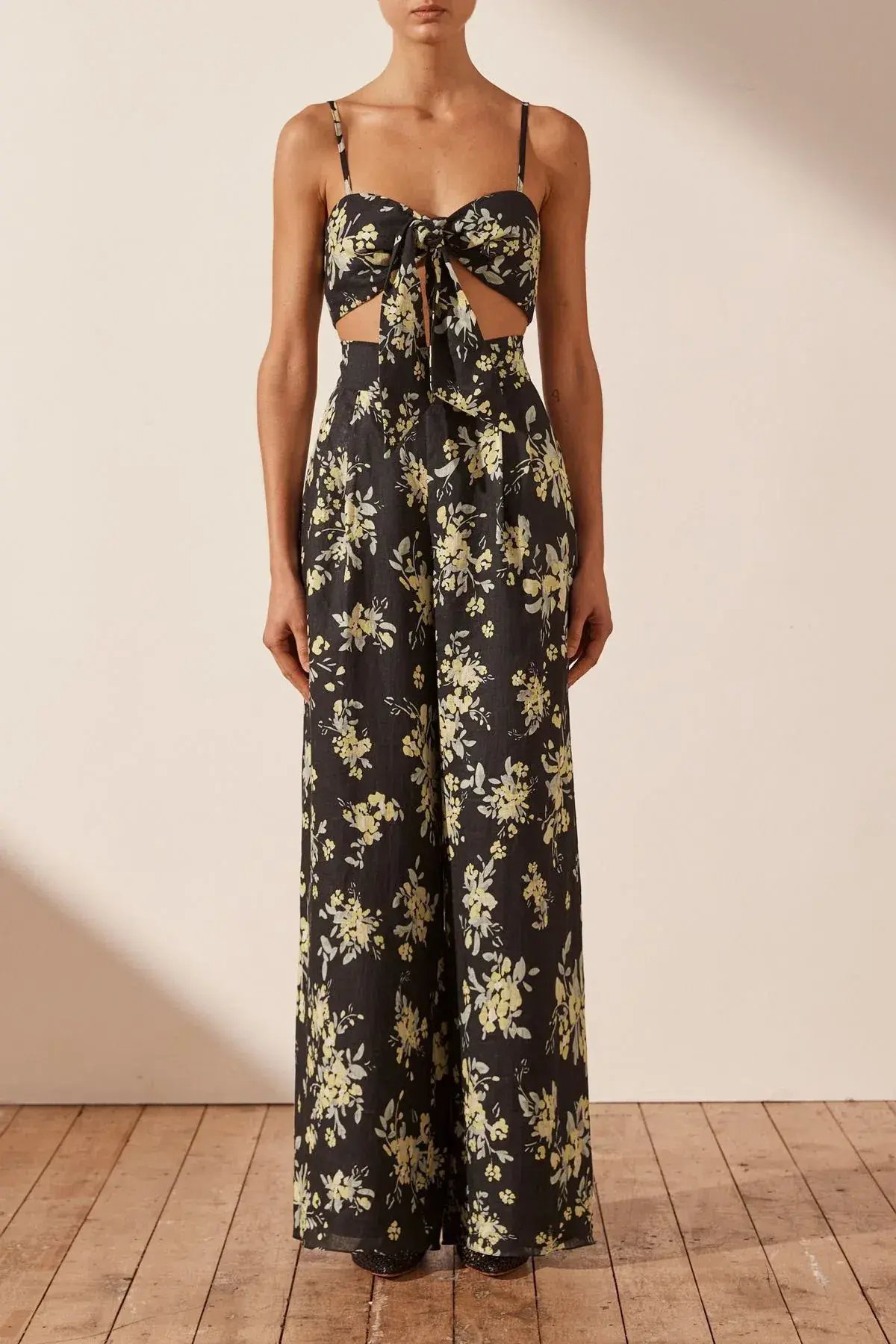 Shona Joy Goldie Tie Front Top & Pant Set Black Size AU 6 photo 2
