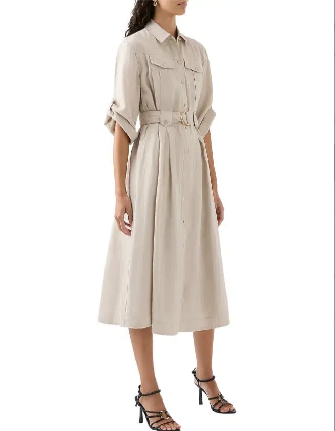 AJE Hope Midi Shirt Dress – colour sandstone beige size 8 photo 4
