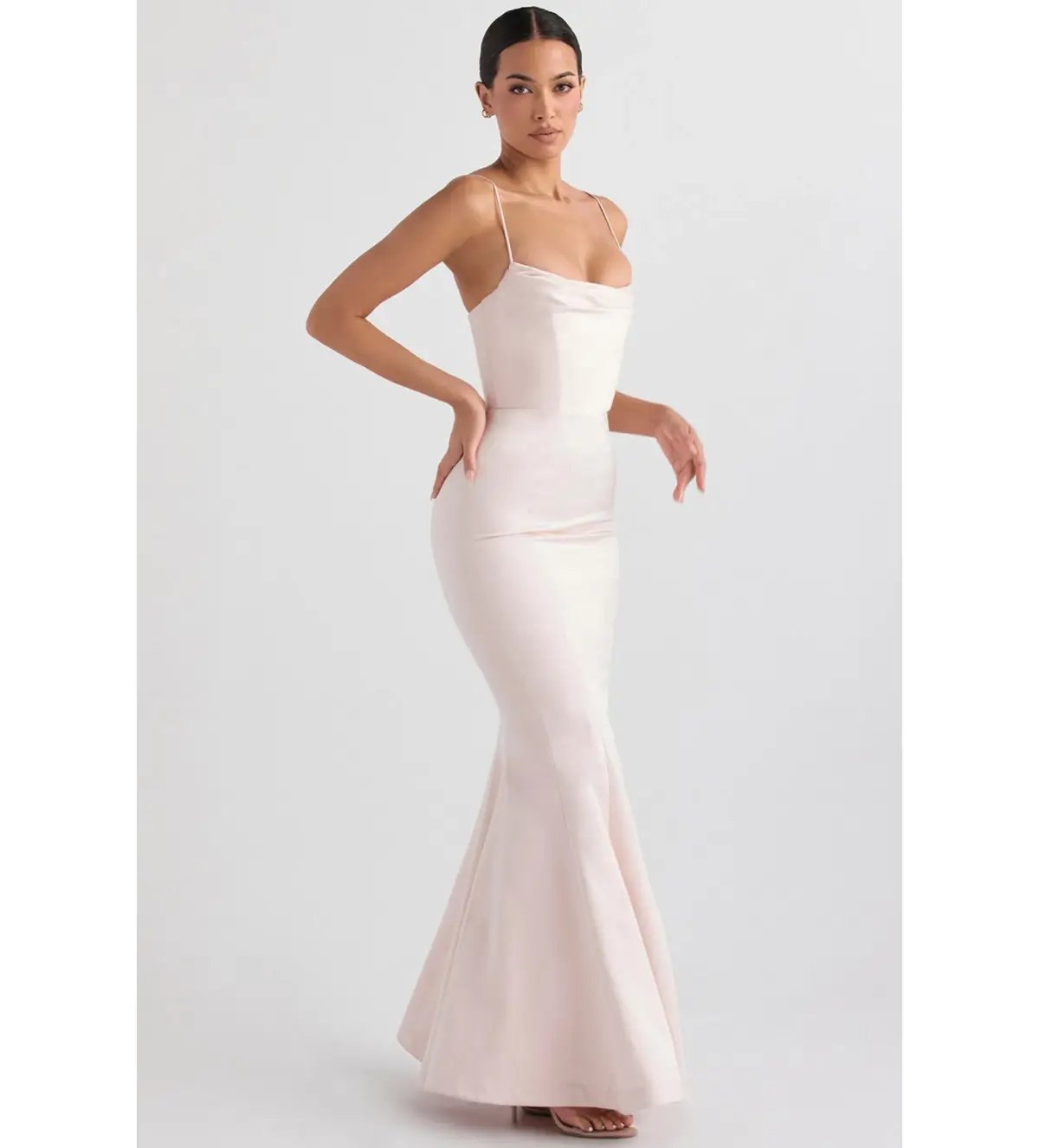 House Of CB Violette  Satin Fishtail Gown Blush Size M photo 2